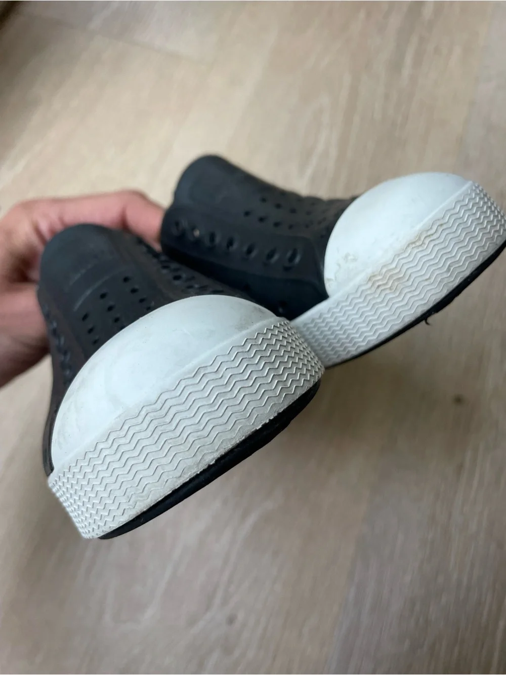 Kids Native Black Slip-On Water Shoes with White Toe Cap